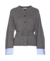 Brunello Cucinelli Striped Cuff Knitted Cardigan In Gray