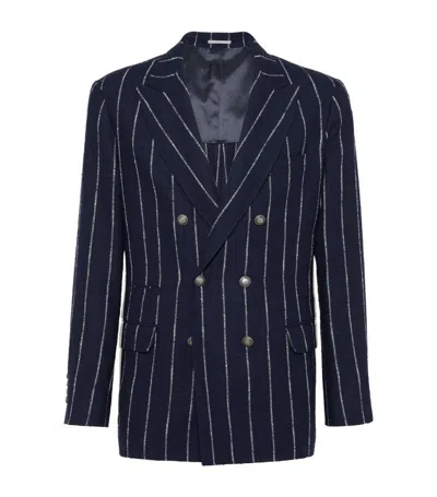 Brunello Cucinelli Striped Deconstructed Blazer In Blue