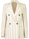 Brunello Cucinelli Multicolor Jacket With All-over Striped Motif And Monile Detail In Neutrals