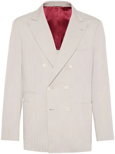 Brunello Cucinelli Striped Double-breasted Blazer In Neutrals