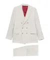 Brunello Cucinelli Striped Linen Double-breasted Suit Jacket In Neutral