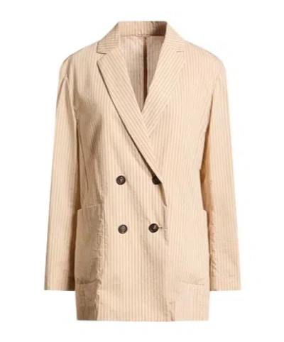 Brunello Cucinelli Striped Double-breasted Blazer In Pink