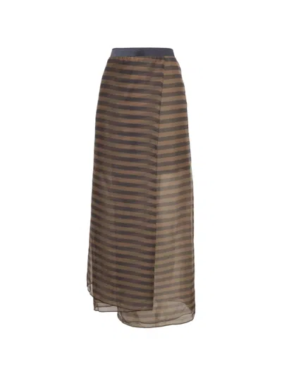 Pre-owned Brunello Cucinelli Striped Draped Maxi Skirt In Brown