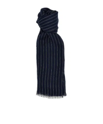 Brunello Cucinelli Striped Frayed Hem Scarf In Blue