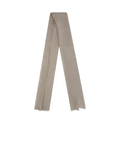 Brunello Cucinelli Striped Frayed Hem Scarf In Neutral
