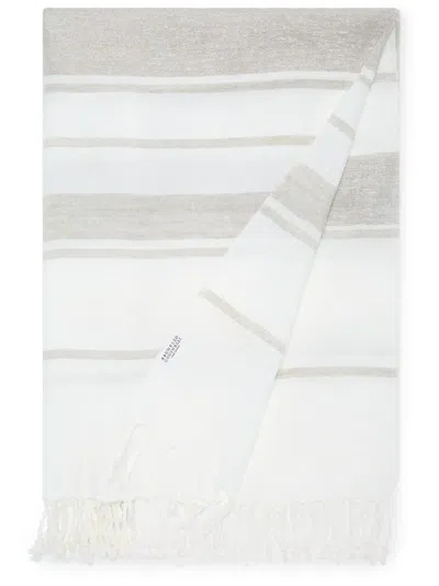 Brunello Cucinelli Striped Fringe-trimmed Blanket In Neutrals