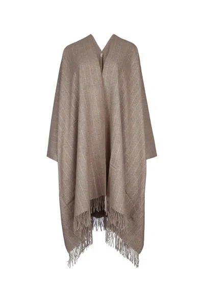 Brunello Cucinelli Striped Fringed Edge Cape In Neutral