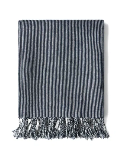 Brunello Cucinelli Striped Fringed Linen Throw Blanket In Blue