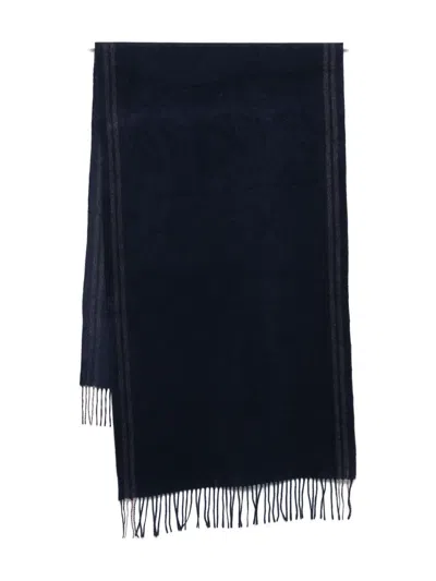 Brunello Cucinelli Striped Fringed Scarf In Blue