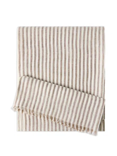 Brunello Cucinelli Sparkling Striped Linen Scarf In Brown