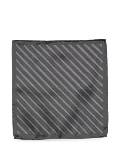 Brunello Cucinelli Square Satin Pocket Scarf Diagonal Stripes In Gray