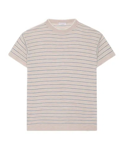 Brunello Cucinelli Striped Intarsia-knit T-shirt In Neutral