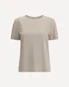 Brunello Cucinelli Striped Crew Neck T-shirt With Keyhole Detail In Neutral