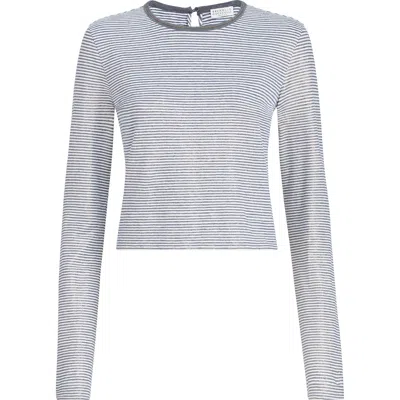 Brunello Cucinelli Striped Jersey Top With Monili In Gray