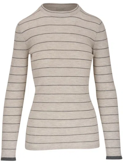 Brunello Cucinelli Striped Jumper In Neutrals