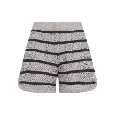 Brunello Cucinelli Striped Knit Beige Linen Bermuda In Neutrals