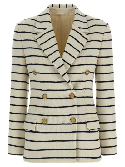 Brunello Cucinelli Striped Knit Blazer In Cream