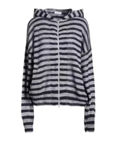 Brunello Cucinelli Striped Knit Hooded Jacket In Multi