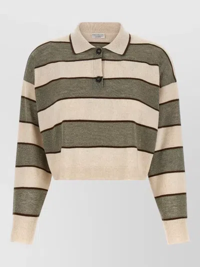 Brunello Cucinelli Multicolor Stripes Shirt Collar Polo In Animal Print