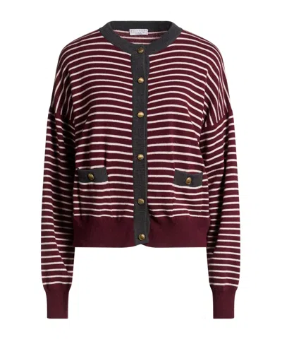 Brunello Cucinelli Striped Knit Sweater In Red
