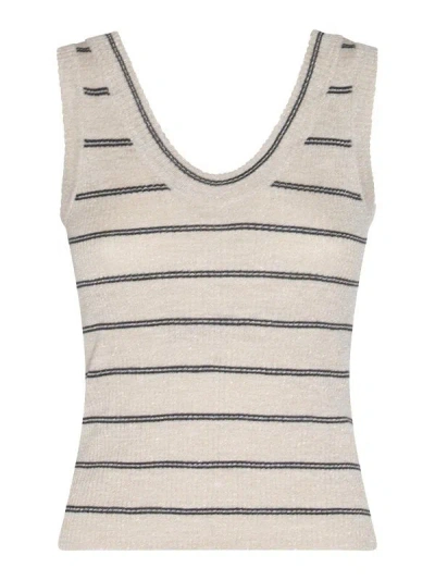 Brunello Cucinelli Striped Knit Tank Top In Gray