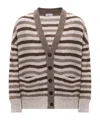 Brunello Cucinelli Striped Knitted Cardigan In Neutral