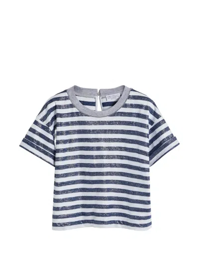 Brunello Cucinelli Kids' Striped Lamé T-shirt In Multi