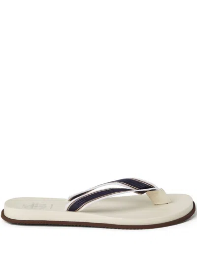 Brunello Cucinelli Striped Leather Flip Flops In Blue