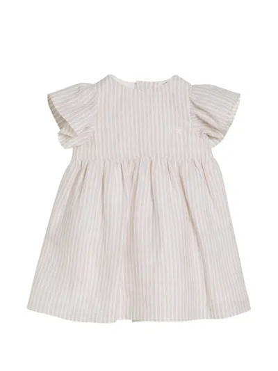 Brunello Cucinelli Striped Lightweight Linen Baby Bernie Dress Set In Neutral
