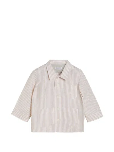 Brunello Cucinelli Striped Lightweight Linen Baby Bernie Shirt In Blue