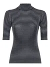 Brunello Cucinelli Shimmering Striped Rib Cashmere Mock-neck Sweater In Gray