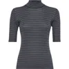 Brunello Cucinelli Shimmering Striped Rib Cashmere Mock-neck Sweater In Black