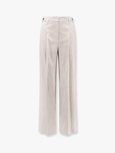 Brunello Cucinelli Striped Linen And Cotton Trousers In White