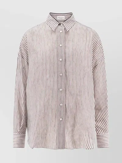 Brunello Cucinelli Striped Linen And Silk Shirt In Multicolor