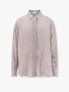 Brunello Cucinelli Striped Linen And Silk Shirt In Brown