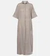 Brunello Cucinelli Oversized Bead-embellished Striped Linen And Silk-blend Organza Maxi Shirt Dress