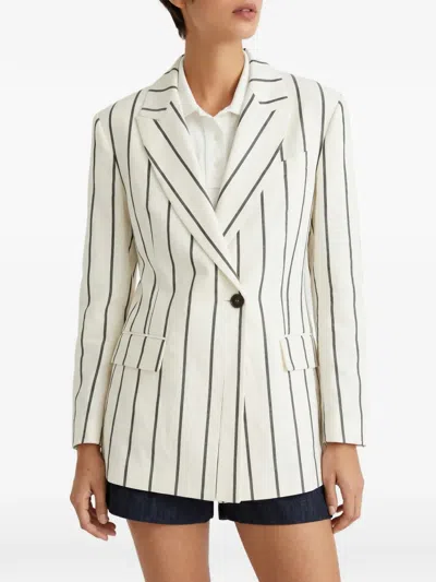 Brunello Cucinelli Striped Linen Blazer In Neutral