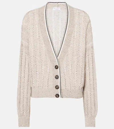 BRUNELLO CUCINELLI STRIPED LINEN-BLEND CARDIGAN