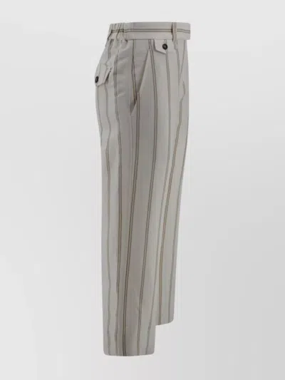 BRUNELLO CUCINELLI STRIPED LINEN BLEND HIGH-WAISTED TROUSERS