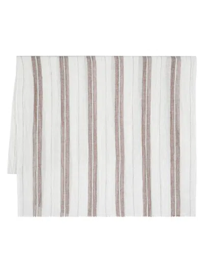 Brunello Cucinelli Striped Linen-blend Scarf In 白色
