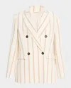 Brunello Cucinelli Striped Linen-cotton Double-breasted Blazer In C001 Cream W Camel
