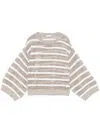 Brunello Cucinelli Striped Linen Crewneck Sweater In Beige