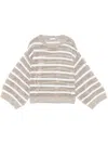 Brunello Cucinelli Striped Linen Crewneck Sweater In Beige