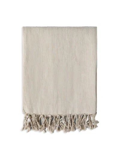 Brunello Cucinelli Striped Linen Lightweight Throw With Fringe In Sand
