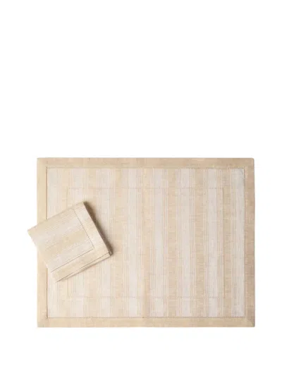 Brunello Cucinelli Striped Linen Placemat And Napkin Set In Neutral
