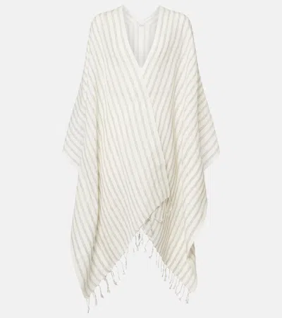 Brunello Cucinelli Striped Linen Poncho In White