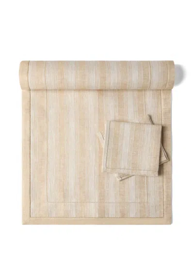 Brunello Cucinelli Striped Linen Runner Set In Neutral