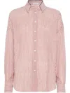 Brunello Cucinelli Bordeaux Stripe Linen-cotton Blend Shirt In Pink