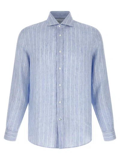 Brunello Cucinelli Striped Linen Shirt Shirt And Blouse Light Blue