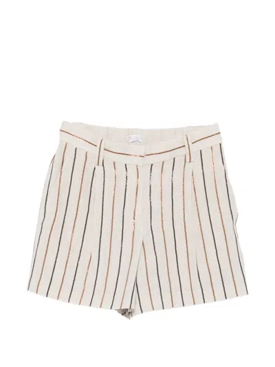 Brunello Cucinelli Striped Linen Shorts In Brown